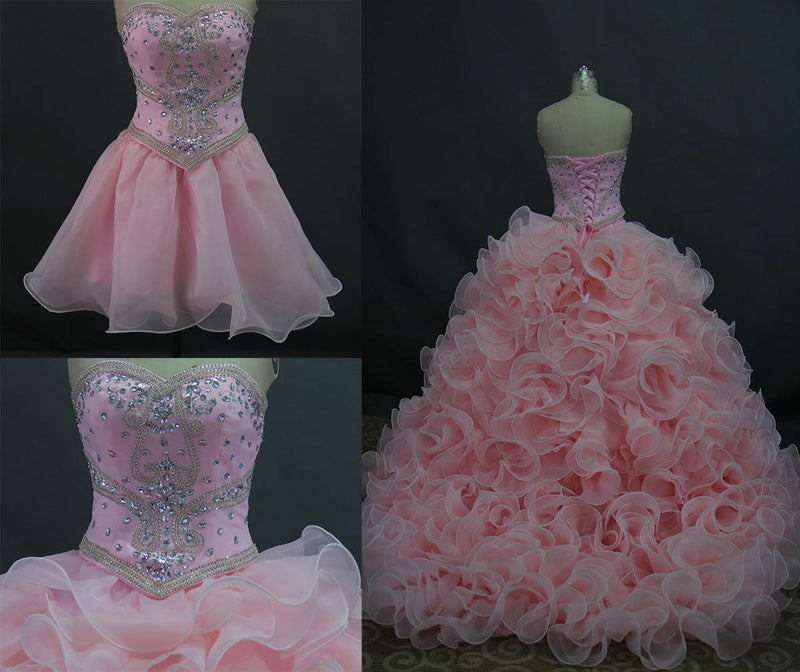 Siaoryne LP015 Sweetheart Two Pieces Ball Gown Quinceanera Dress ,Pink Puffy Organza Prom Dress for Sweet 15 birthday party debutante Gown