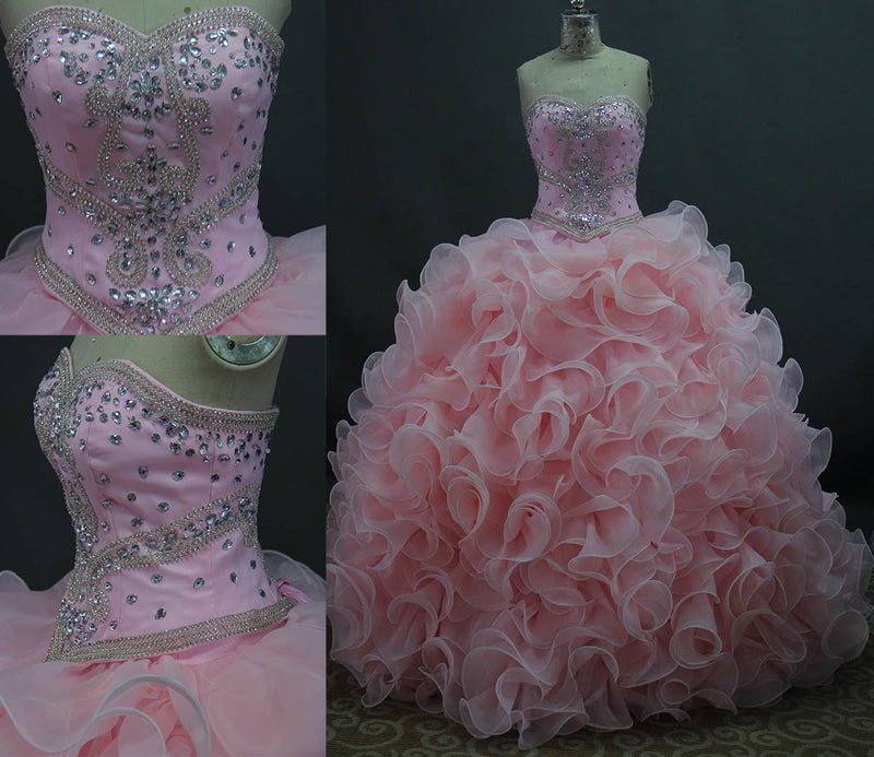 Siaoryne LP015 Sweetheart Two Pieces Ball Gown Quinceanera Dress ,Pink Puffy Organza Prom Dress for Sweet 15 birthday party debutante Gown