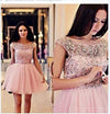 Siaoryne Tulle Pink Short Beading Prom Dress Short Homecoming Dresses Semi Formal gowns