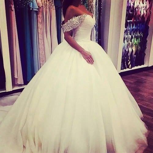Off Shoulder Wedding Dress,Ball Gown Wedding Dress, Sweetheart Wedding Dress,Crystals Wedding