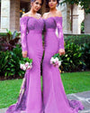 Vintage Women Burgundy Bridesmaid Dress with Long Sleeves for Wedding Party PL6630
