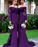 Vintage Women Burgundy Bridesmaid Dress with Long Sleeves for Wedding Party PL6630