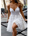 Sexy Spaghetti Straps White  Prom Dress Short Homecoming Graduation Gown with Flowers SP05272