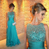 Siaoryne Boat Neck Long Chiffon Evening Gowns Crystal Beaded Prom Dresses