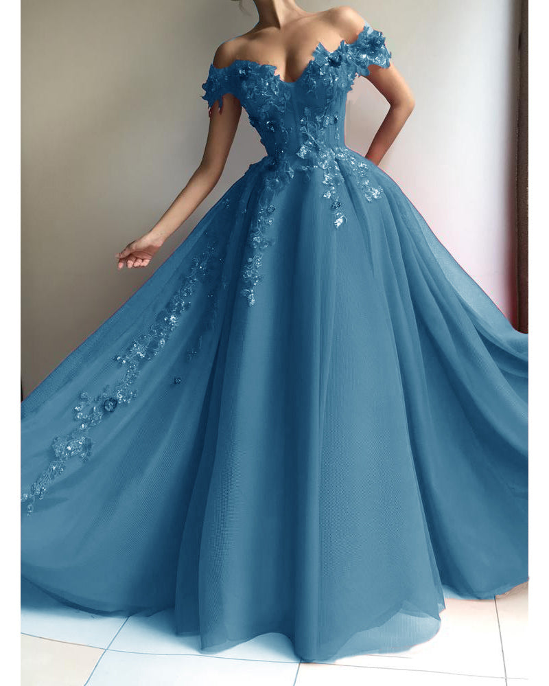 Breathtaking Off the Shoulder Red Tulle Senior Prom Dress for Girls Lace Appliqued Dress Long PL01106