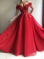 Breathtaking Off the Shoulder Red Tulle Senior Prom Dress for Girls Lace Appliqued Dress Long PL01106