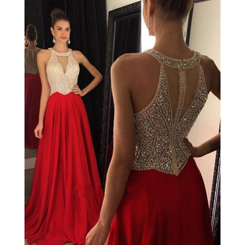 Siaoryne LP0919 Halter Beading Prom Dress with Beading Blue/Red/Black Long Formal party Dresses Long