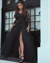Black Lace Long Sleeves Prom Dresses with Sexy Split Evening Formal Gown Vestido De Festa 2021