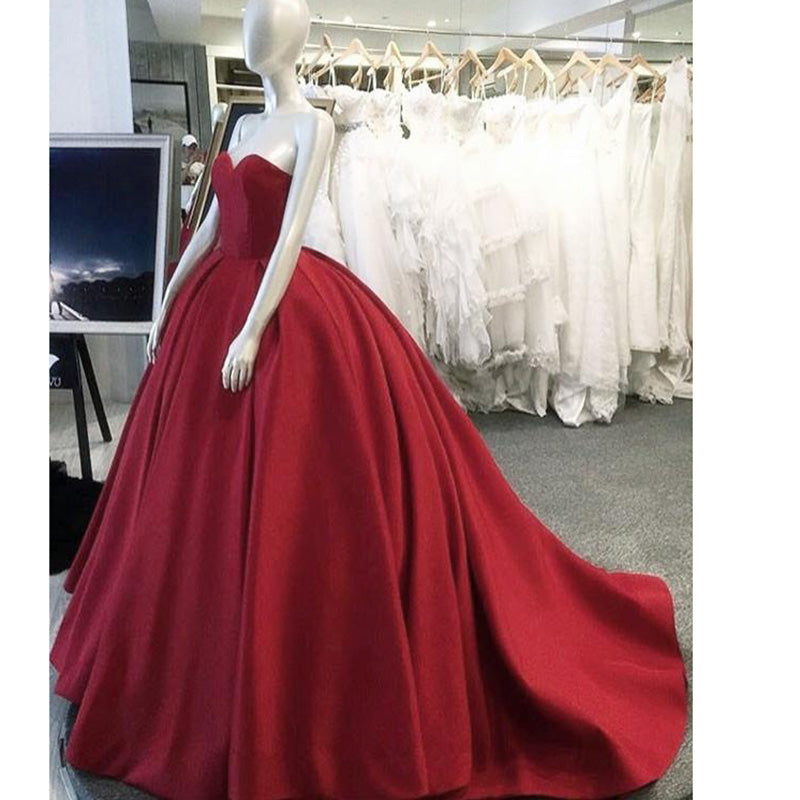 Siaoryne Ball Gown Satin Red Wedding Dresses Corset Sweetheart Formal  Gowns