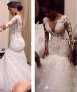 Siaoryne WD007 Sexy Mermaid Wedding Dress Lace Plus Size Long Sleeves See Through Bridal Dress