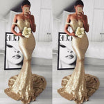 Champagne/Gold Sequins Prom Dress Off shoulder Evening Long Women Formal Gown