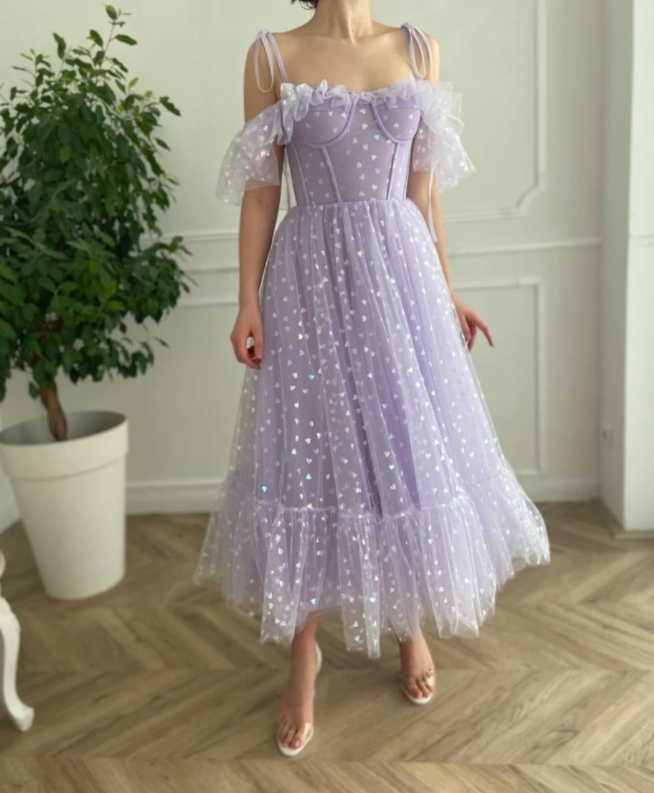Lavender Short Tea Length Prom Dresses Party Dress ,Girls Graduation Gown PL0923