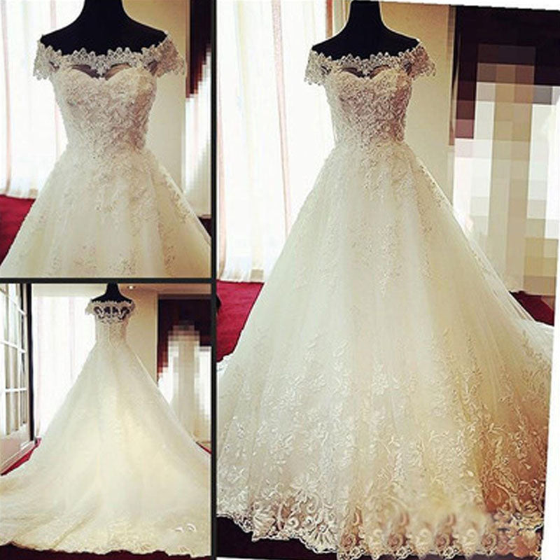 Hermoso vestido de encaje con mangas cortas para bodas, vestidos de novia para mujeres, gelinlik 2020 WD5600 