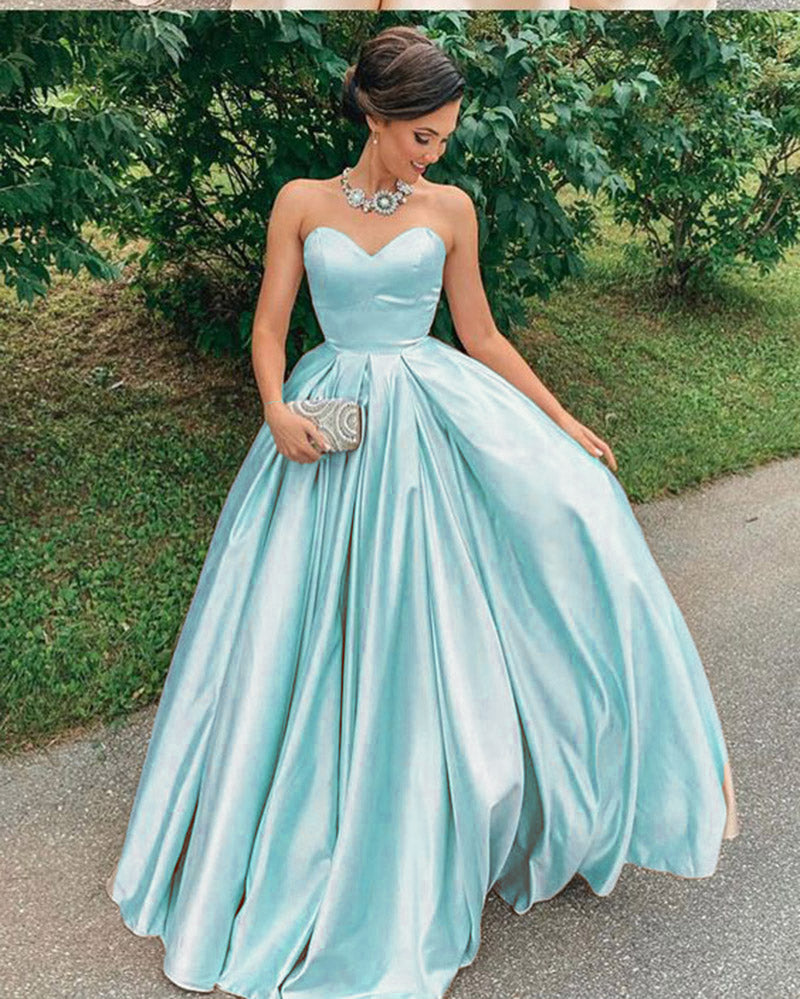 Shiny Satin Sweetheart Long  Prom Dress PL2227