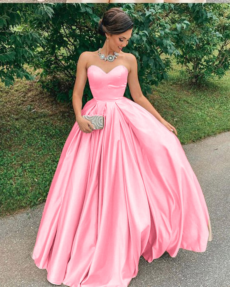 Shiny Satin Sweetheart Long  Prom Dress PL2227