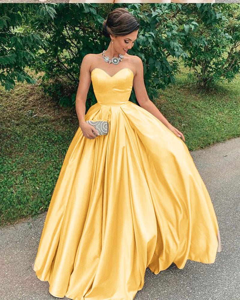 Shiny Satin Sweetheart Long  Prom Dress PL2227