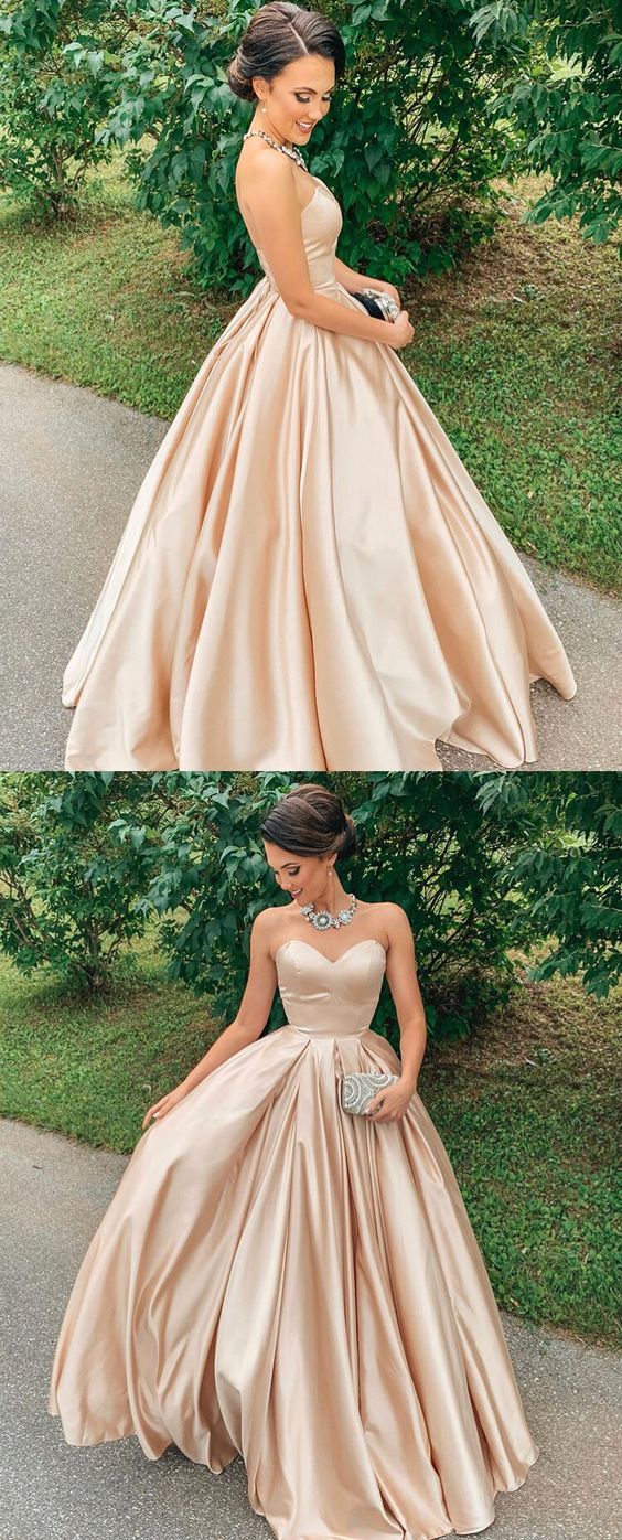 Shiny Satin Sweetheart Long  Prom Dress PL2227