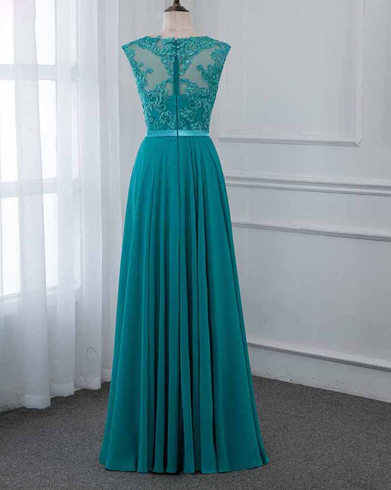 Turquoise Long Lace Chiffon Prom Dresses Party Gown PL2145