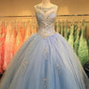 Blue Ball Gown Quinceanera Dress Sweet 16 years party gown prom dresses Boat neck