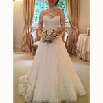 Romantic A Line Lace Wedding Gown High Neck Bridal Dress with Sleeves vestidos de novia