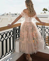 Ivory/Pink Tea Length Short Prom Dress Homecoming Short Gown with Flowers SP11008