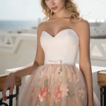 Ivory/Pink Tea Length Short Prom Dress Homecoming Short Gown with Flowers SP11008