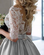 Elegant Dust Blue /Ivory Wedding Dress with   Sleeve 2019 WD9811