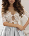 Elegant Dust Blue /Ivory Wedding Dress with   Sleeve 2019 WD9811
