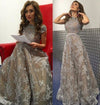 Siaoryne LP0923 Short Sleeves Champagne Grey Long Prom Dress Lace formal gowns