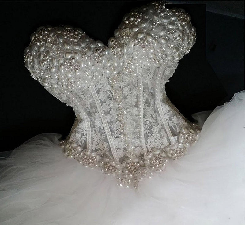 Princess Bridal Dress Sexy Sweetheart Corset Pearl Ball Gown Wedding Dresses