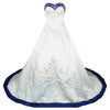Sweetheart Royal Blue and White Wedding Dress A Line Satin Embroidery Lace Bridal Gown WD302