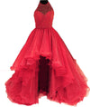 Siaoryne LP170819 O Neck High Beading Ball Gown Evening Dress High Low Front Short Long Back Prom Gowns Mint Champgne