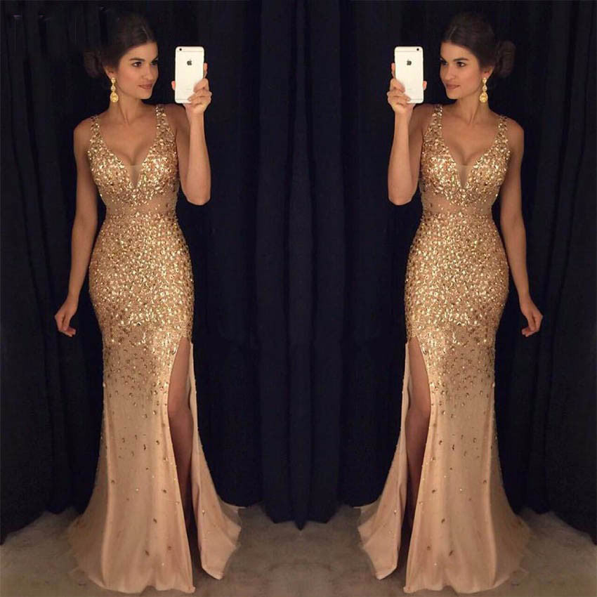 Luxury Crystal Rhinestones Prom Dresses party Evening Gowns Mermaid Sexy Style