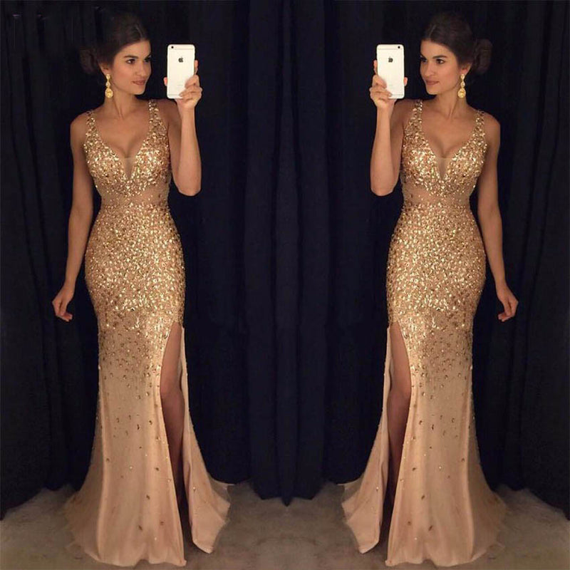 Luxury Crystal Rhinestones Prom Dresses party Evening Gowns Mermaid Sexy Style