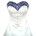 Sweetheart Royal Blue and White Wedding Dress A Line Satin Embroidery Lace Bridal Gown WD302