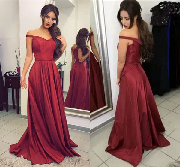 LP5501 Off the shoulder Burgundy Long Prom Dresses Taffeta Formal Gown 2018