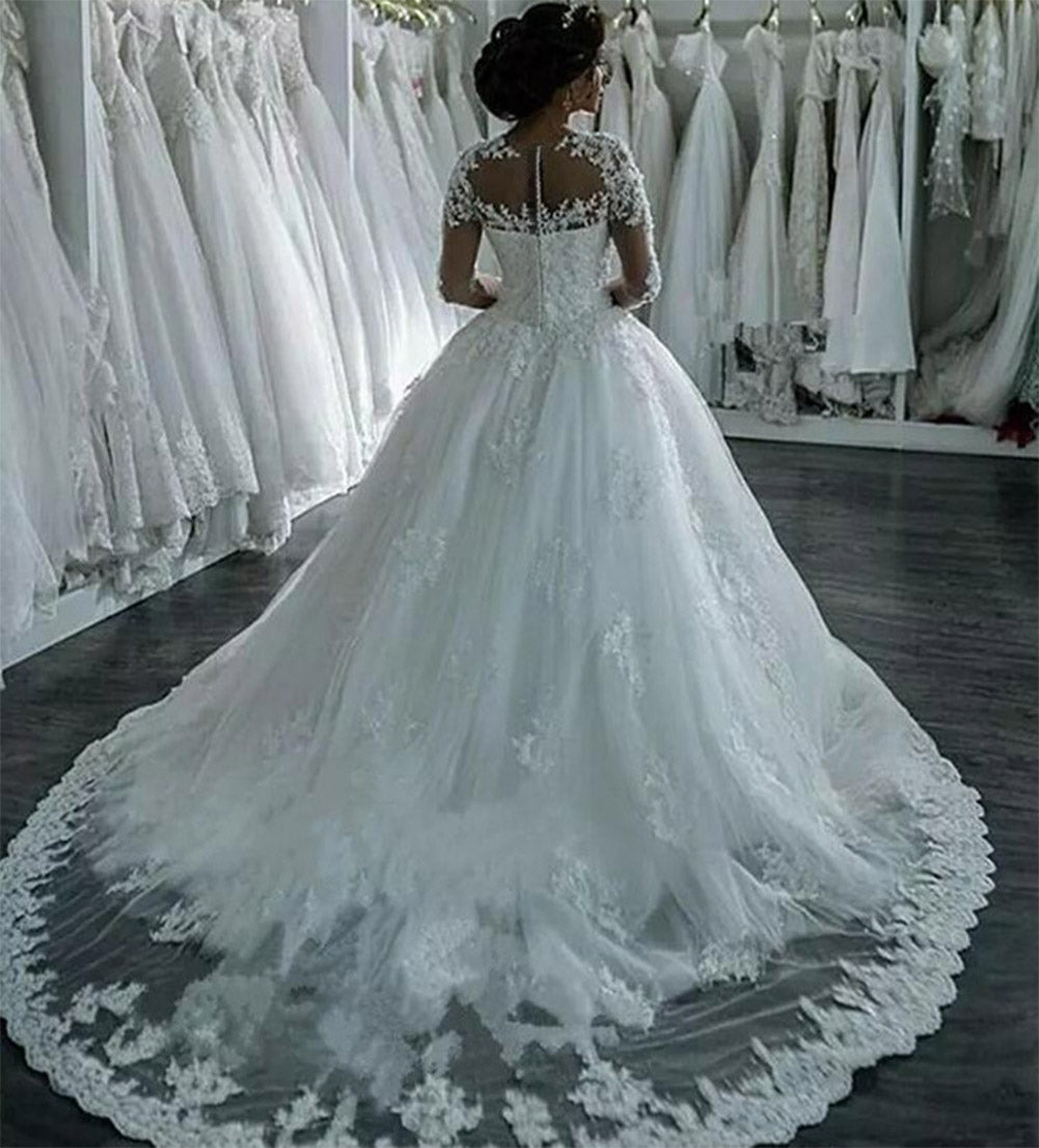 Siaoyne WD0828 Long Sleeves Vintage Lace Beaded Wedding Dress Court Train Vestido De Novias 2022