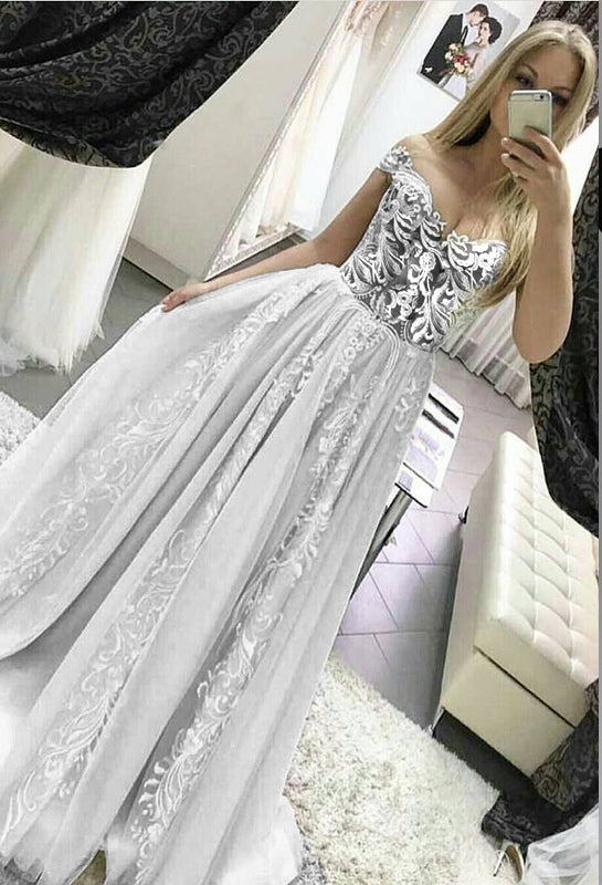 LP5513 Gorgeous off the Shoulder Lace Prom dresses 2018 Girls Pageant Gown Formal Long Gown