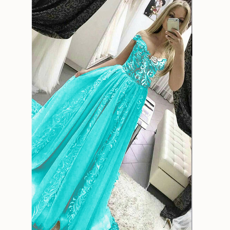 LP5513 Gorgeous off the Shoulder Lace Prom dresses 2018 Girls Pageant Gown Formal Long Gown