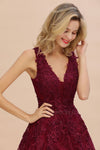Lovely V Neck Burgundy Short Prom Gown Lace Homecoming Dress 2021 SP11018