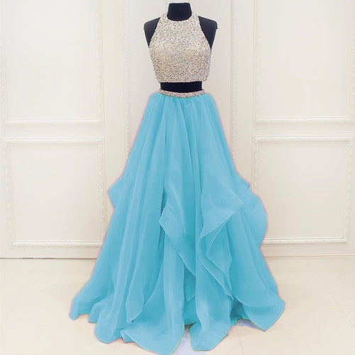 Siaoryne Halter Beading Crop Top Two Pieces Prom Dress formal gowns evening party dresses