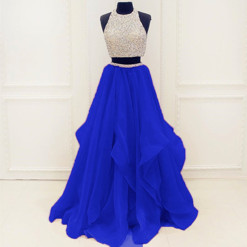 Siaoryne Halter Beading Crop Top Two Pieces Prom Dress formal gowns evening party dresses