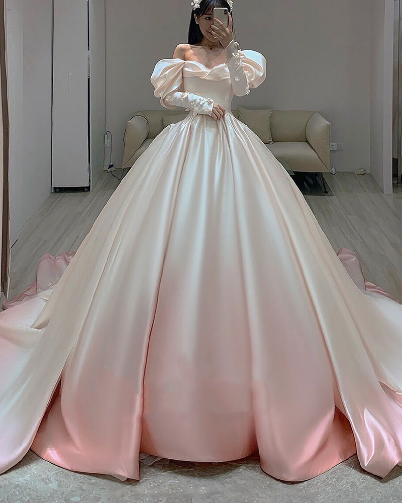princess wedding dress with sleeves Vintage Princess Long Sleeves Pink Ombre Wedding Dresses ,Colored Brid – Siaoryne