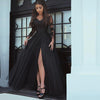 Stunning Black Lace Evening Dress Women Prom Dress with Split Leg avondjurken gala jurken