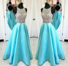 Siaoryne LP036 Scoop Neck A Line Beading Floor Length Cheap Prom Dresses Long Blue