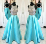 Siaoryne LP036 Scoop Neck A Line Beading Floor Length Cheap Prom Dresses Long Blue
