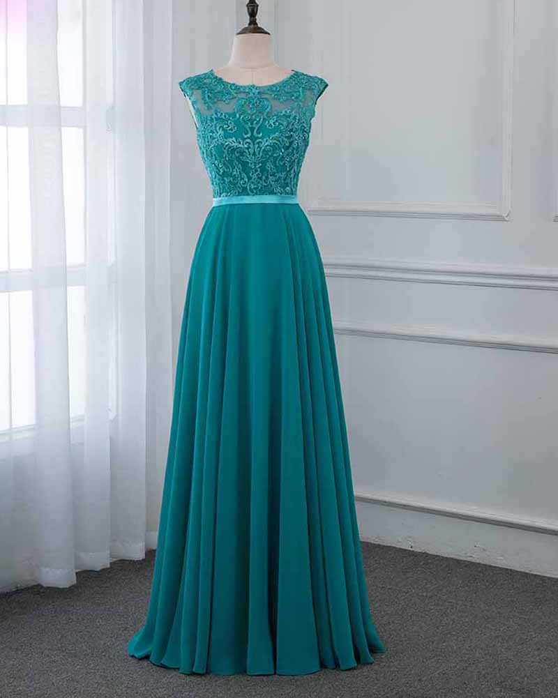 Turquoise Long Lace Chiffon Prom Dresses Party Gown PL2145
