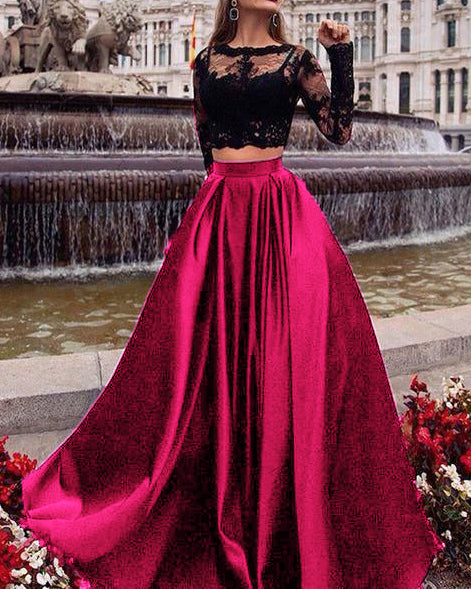 Prom Dress Formal Crop Top And Skirt Two Piece Prom Crop Top With