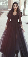 Stunning Black Lace Evening Dress Women Prom Dress with Split Leg avondjurken gala jurken