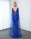 Siaoryne Fabulous Royal Blue Cape Fitted Long Women Evening Gown 2020 with Rhinestone Full Embroidery PL4455